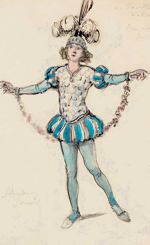 1Alexandre Benois (1870-1960).Costume design for 'Le Pavillon d'Armide'- Prisoner.Pencil, ink and gouache on paper. 38 x 26.8 cm